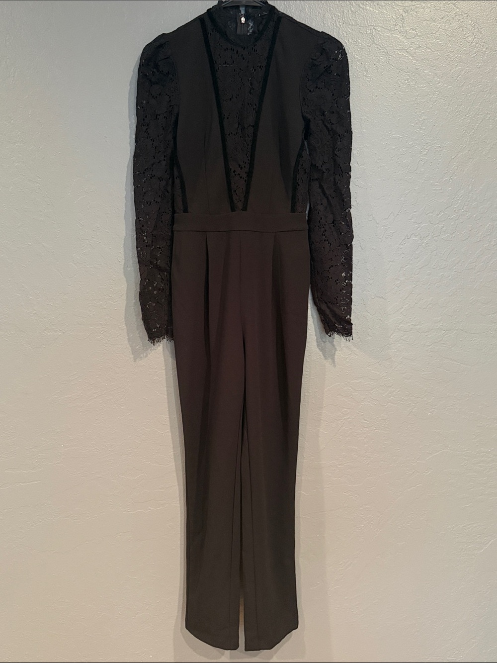 Express Black Lace-Sleeve High-Neck Jumpsuit